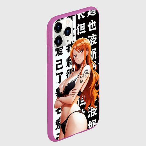 Чехол iPhone 11 Pro матовый Нами в лифчике / 3D-Фиолетовый – фото 2