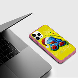 Чехол iPhone 11 Pro матовый Мишка: моё сердечко - твоё сердечко, цвет: 3D-малиновый — фото 2