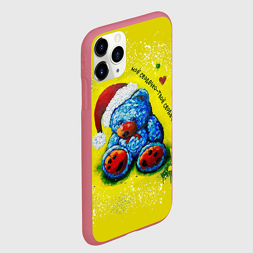 Чехол iPhone 11 Pro матовый Мишка: моё сердечко - твоё сердечко / 3D-Малиновый – фото 2