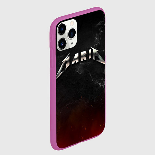 Чехол iPhone 11 Pro матовый Мария в стиле Металлика - искры и огонь / 3D-Фиолетовый – фото 2