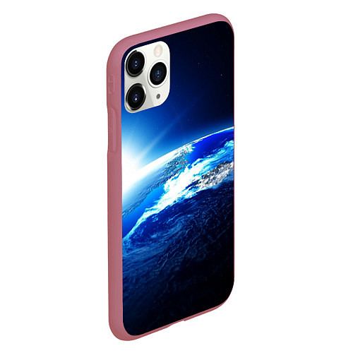 Чехол iPhone 11 Pro матовый Восход солнца в космосе / 3D-Малиновый – фото 2