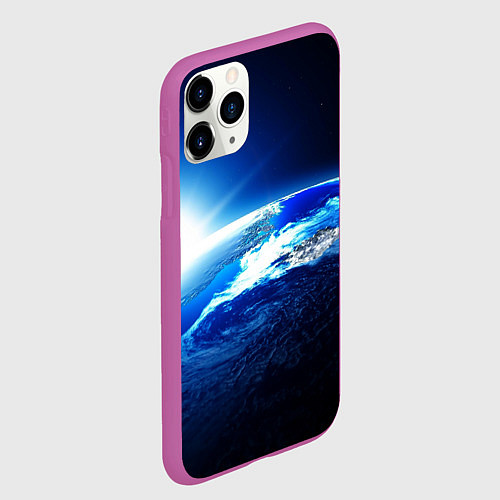 Чехол iPhone 11 Pro матовый Восход солнца в космосе / 3D-Фиолетовый – фото 2