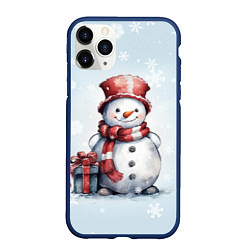 Чехол iPhone 11 Pro матовый New Years cute snowman, цвет: 3D-тёмно-синий