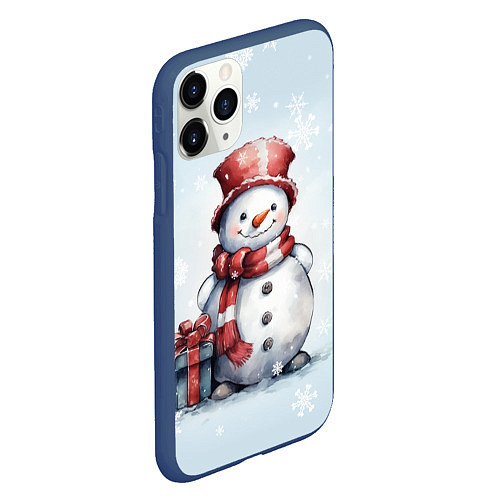 Чехол iPhone 11 Pro матовый New Years cute snowman / 3D-Тёмно-синий – фото 2