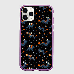 Чехол iPhone 11 Pro матовый Коллаж драконов, цвет: 3D-фиолетовый