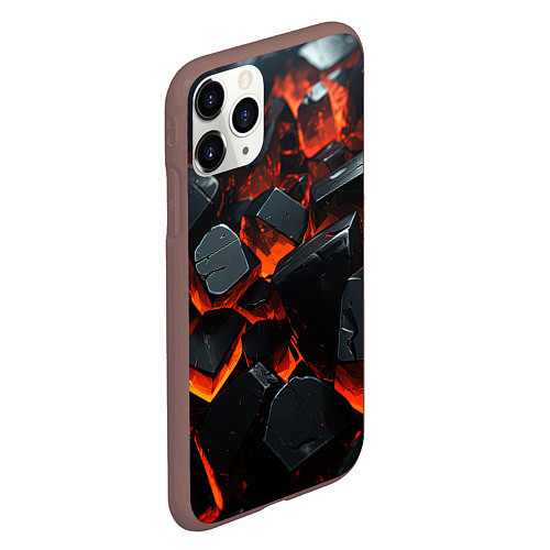 Чехол iPhone 11 Pro матовый Черные камни с красным свечением / 3D-Коричневый – фото 2