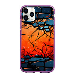 Чехол iPhone 11 Pro матовый Разлом оранжевых плит, цвет: 3D-фиолетовый