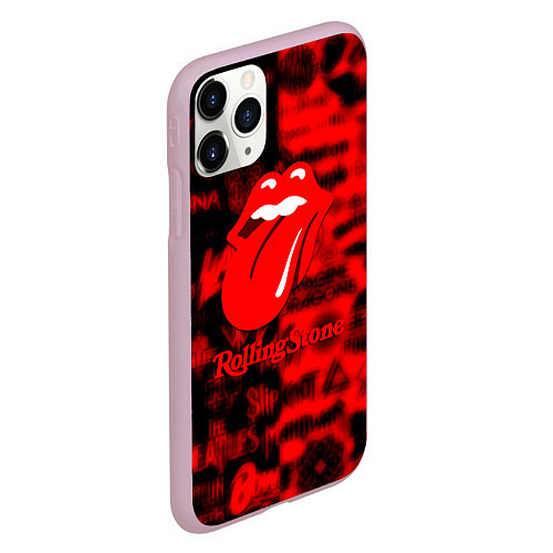 Чехол iPhone 11 Pro матовый Rolling Stones logo групп / 3D-Розовый – фото 2