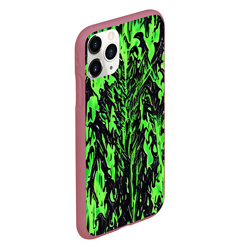 Чехол iPhone 11 Pro матовый Демонический доспех зелёный / 3D-Малиновый – фото 2