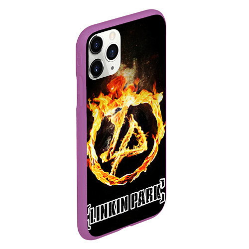 Чехол iPhone 11 Pro матовый Linkin Park - fire logo / 3D-Фиолетовый – фото 2