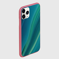Чехол iPhone 11 Pro матовый Сине-зелёная жидкая текстура - нейросеть, цвет: 3D-малиновый — фото 2