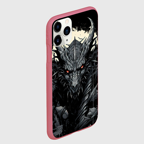 Чехол iPhone 11 Pro матовый Дракон магических снежинок / 3D-Малиновый – фото 2