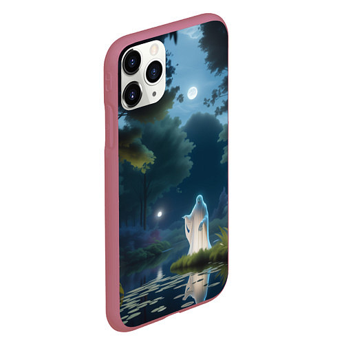 Чехол iPhone 11 Pro матовый Одинокий призрак в лесу / 3D-Малиновый – фото 2
