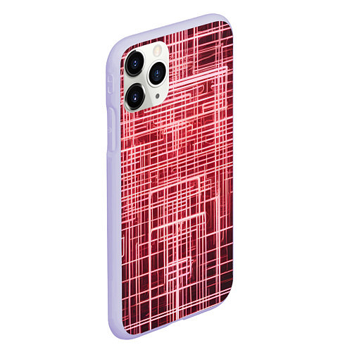 Чехол iPhone 11 Pro матовый Красные неоновые полосы киберпанк / 3D-Светло-сиреневый – фото 2