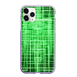 Чехол iPhone 11 Pro матовый Зелёные неоновые полосы киберпанк, цвет: 3D-светло-сиреневый