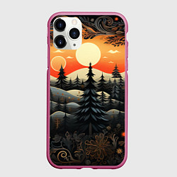 Чехол iPhone 11 Pro матовый Зимний лес в ожидании праздника, цвет: 3D-малиновый