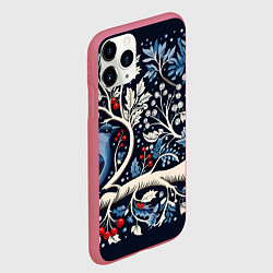 Чехол iPhone 11 Pro матовый Новогодние снегири на ветках, цвет: 3D-малиновый — фото 2