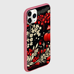 Чехол iPhone 11 Pro матовый Новогодние зимние ягоды, цвет: 3D-малиновый — фото 2