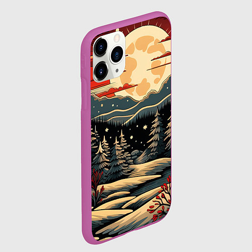 Чехол iPhone 11 Pro матовый Зимнее настроение новогодний рисунок / 3D-Фиолетовый – фото 2