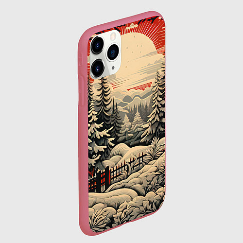 Чехол iPhone 11 Pro матовый Блеск снежинок новогодний стиль / 3D-Малиновый – фото 2