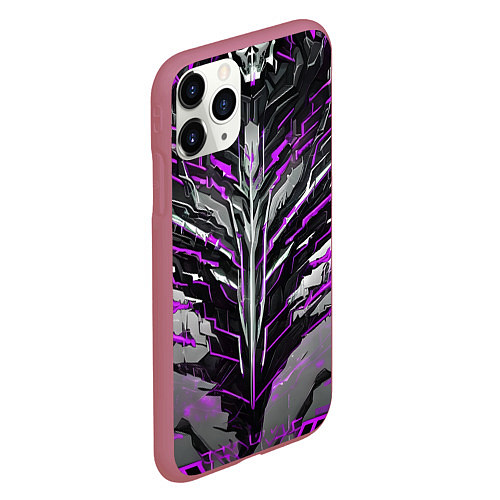 Чехол iPhone 11 Pro матовый Киберпанк доспех фиолетовый / 3D-Малиновый – фото 2