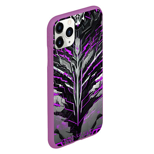 Чехол iPhone 11 Pro матовый Киберпанк доспех фиолетовый / 3D-Фиолетовый – фото 2