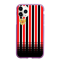 Чехол iPhone 11 Pro матовый Полосатый красный - герб РФ