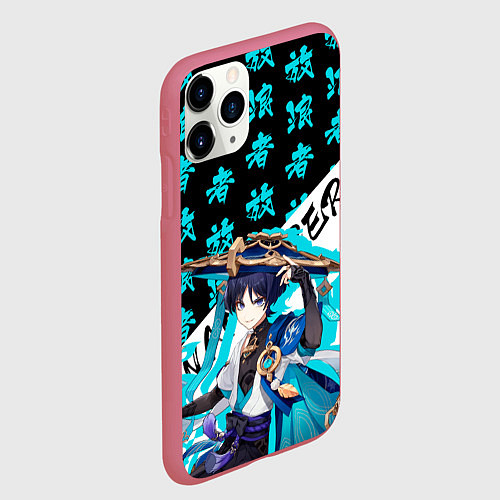 Чехол iPhone 11 Pro матовый Странник - Геншин Импакт / 3D-Малиновый – фото 2
