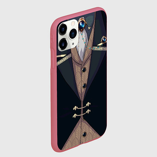 Чехол iPhone 11 Pro матовый Фрак тёмно-зелёный с хлястиком / 3D-Малиновый – фото 2