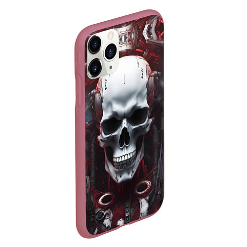 Чехол iPhone 11 Pro матовый Киберпанк череп с дреддами / 3D-Малиновый – фото 2