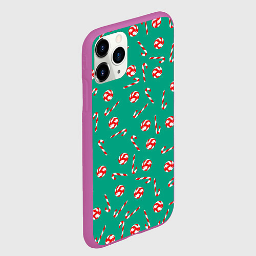 Чехол iPhone 11 Pro матовый Рождественский дождь из леденцов / 3D-Фиолетовый – фото 2