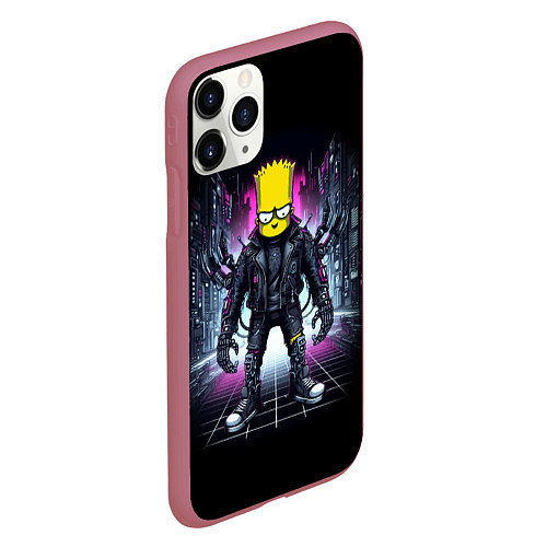 Чехол iPhone 11 Pro матовый Cool Bart Simpson - cyberpunk - ai art / 3D-Малиновый – фото 2