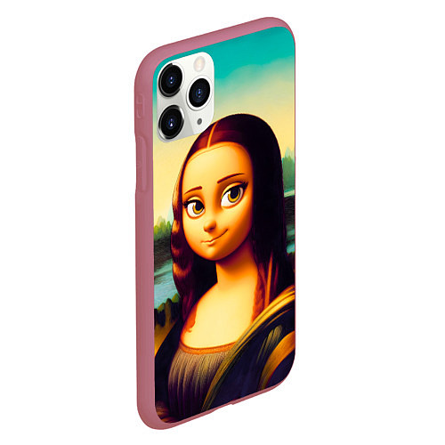 Чехол iPhone 11 Pro матовый Нейросеть - Мона Лиза в стиле Pixar / 3D-Малиновый – фото 2