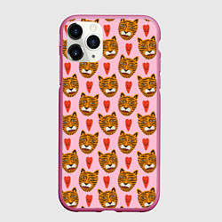 Чехол iPhone 11 Pro матовый Каракули тигра, цвет: 3D-малиновый