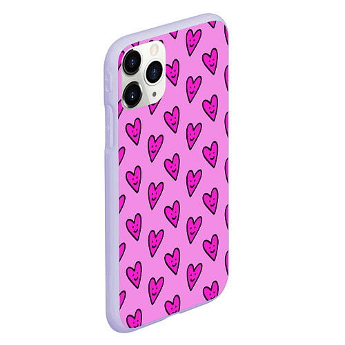Чехол iPhone 11 Pro матовый Розовые сердечки каракули / 3D-Светло-сиреневый – фото 2
