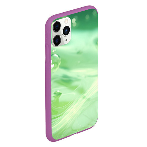 Чехол iPhone 11 Pro матовый Зеленая вода с пузырями / 3D-Фиолетовый – фото 2