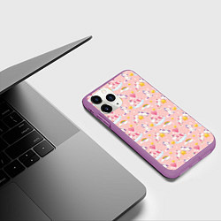 Чехол iPhone 11 Pro матовый Единороги паттерн праздник, цвет: 3D-фиолетовый — фото 2
