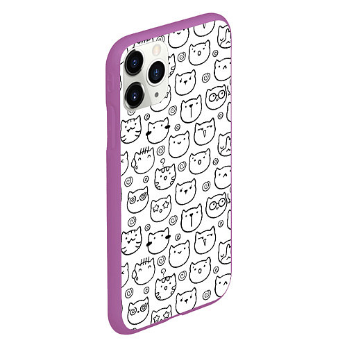 Чехол iPhone 11 Pro матовый Коты дудл мордашки / 3D-Фиолетовый – фото 2