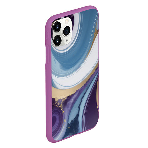 Чехол iPhone 11 Pro матовый Абстрактный волнистый узор фиолетовый с голубым / 3D-Фиолетовый – фото 2