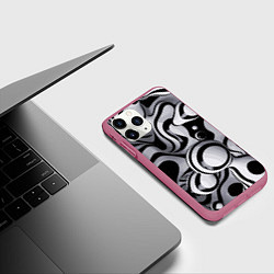 Чехол iPhone 11 Pro матовый Черно-белые волнообразные полосы, цвет: 3D-малиновый — фото 2