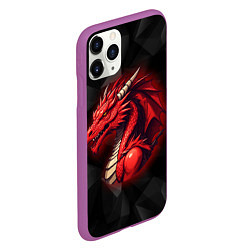 Чехол iPhone 11 Pro матовый Красный дракон на полигональном черном фоне, цвет: 3D-фиолетовый — фото 2