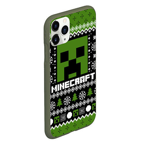 Чехол iPhone 11 Pro матовый Minecraft christmas sweater / 3D-Темно-зеленый – фото 2