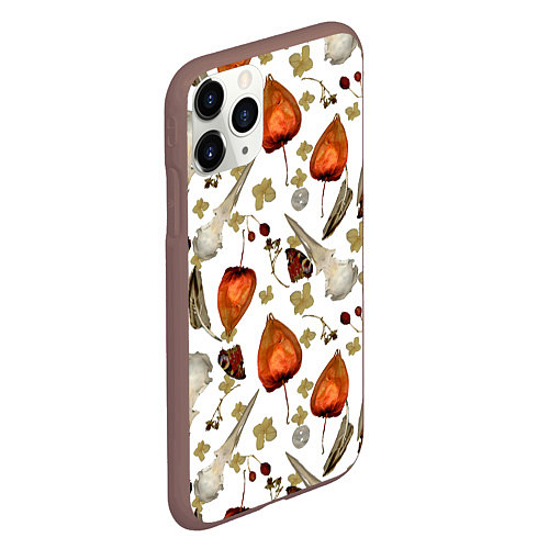 Чехол iPhone 11 Pro матовый Череп и физалис паттерн / 3D-Коричневый – фото 2