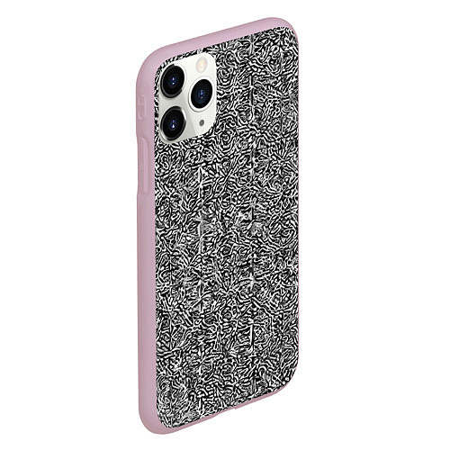 Чехол iPhone 11 Pro матовый Чёрные и белые узоры / 3D-Розовый – фото 2