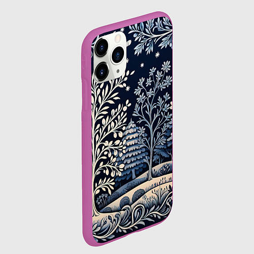 Чехол iPhone 11 Pro матовый Ледяные узоры нового года / 3D-Фиолетовый – фото 2