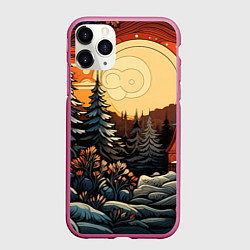 Чехол iPhone 11 Pro матовый Волшебная роспись, цвет: 3D-малиновый