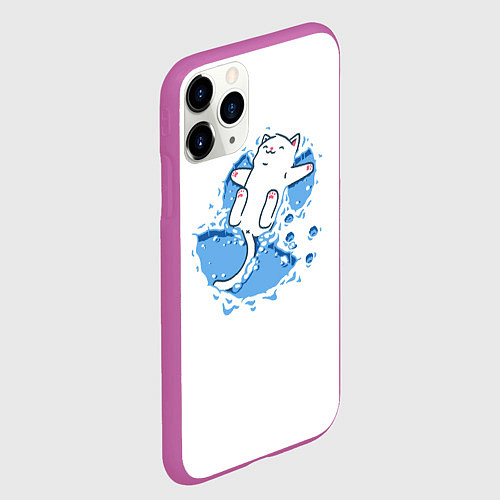 Чехол iPhone 11 Pro матовый Снежный кото-ангел / 3D-Фиолетовый – фото 2
