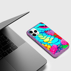 Чехол iPhone 11 Pro матовый Дракон в цветах, цвет: 3D-фиолетовый — фото 2