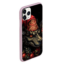 Чехол iPhone 11 Pro матовый Инейный дракон, цвет: 3D-розовый — фото 2