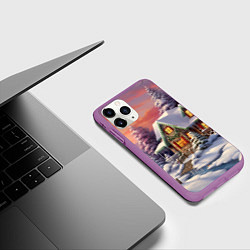 Чехол iPhone 11 Pro матовый Новогодний снежный дом, цвет: 3D-фиолетовый — фото 2